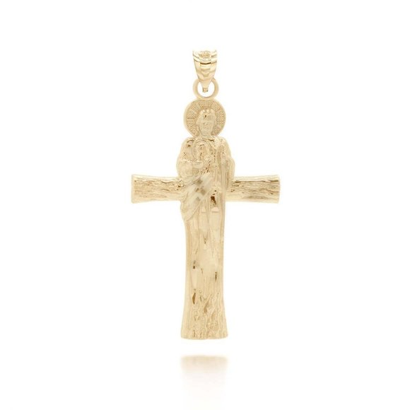 Solid 14K Gold Saint Jude Cross Pendant - Yellow, Rose, or White